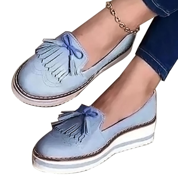 Naisten tupsut Slip On Flat Pumps Platform Loafers Kengät Blue 42