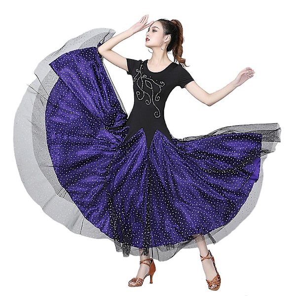 Elegant skrå kvast pailletter dekoration latinsk dansekjoler Purple XL