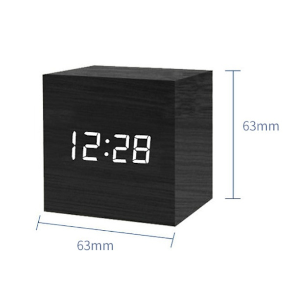 Cube Led Click Clock Vækkeur med lydaktivering Black and white