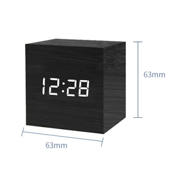 Cube Led Click Clock Vækkeur med lydaktivering Black red