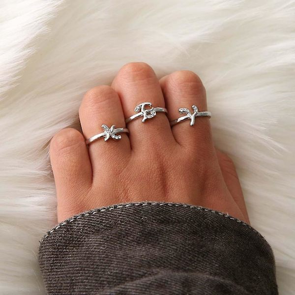 Mode Simple 26 Letter Rhinestone indlagt åbning Finger Ring Lady smykker gave Rose Gold X