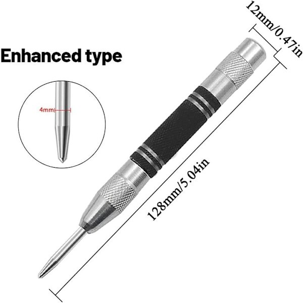 2 stk Center Punch, 5 Tommer Fjederbelastede Auto Center Punches med justerbar Slag Auto Punch Tool Fast punkt bilglas knuseværktøj