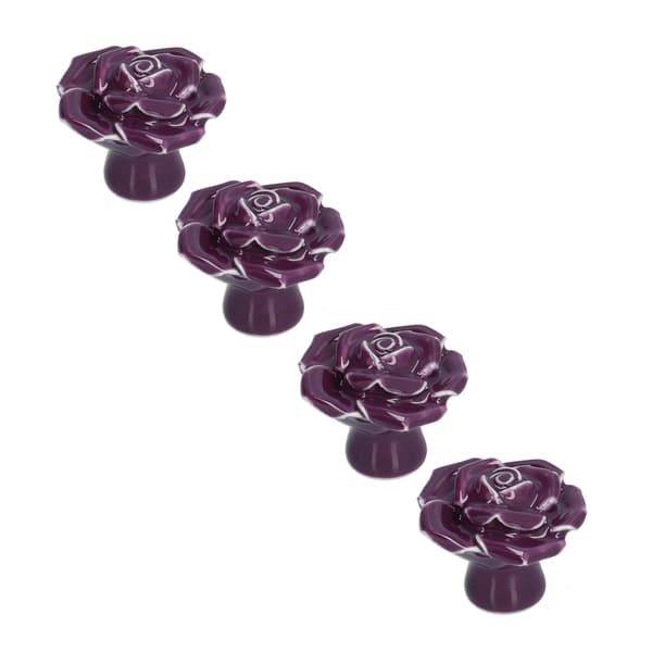 4-pack Rosformade Keramiska Skåpknoppar Modernt Hem Vardagsrum Sovrum Lila