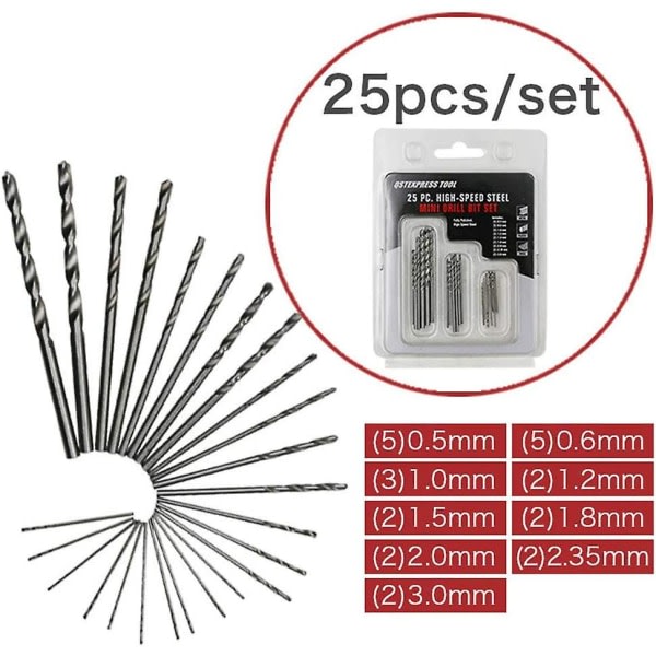 25st Hss Micro Twist Drill Bits Set 0.5mm-3mm För Dremel Craft DIY Tool