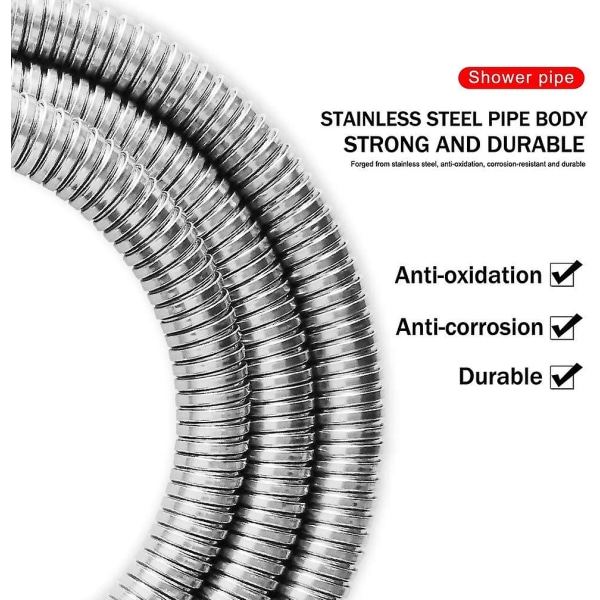 Dobbeltlåsende dusjslange i rustfritt stål, håndholdt dusjhodeslange i krom med messing (lang 2,0 meter)