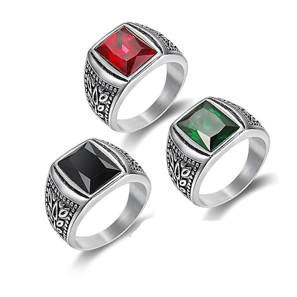 Vintage rostfritt stål snidat mönster röd sten ring för män kvinnor Punk mode röd granat naturlig ring smycken Green