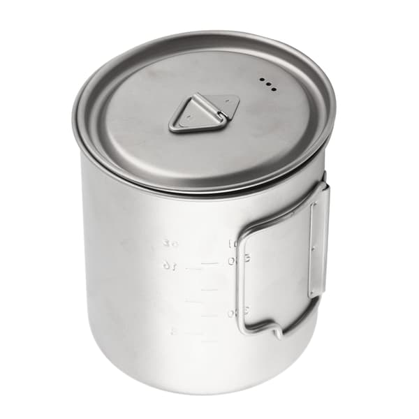 Campingmugg i titan med hopfällbart handtag och lock 750ML Utomhusdrickskopp