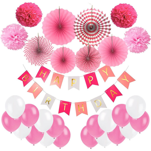 6 stk papir vifte blomster sæt Pink