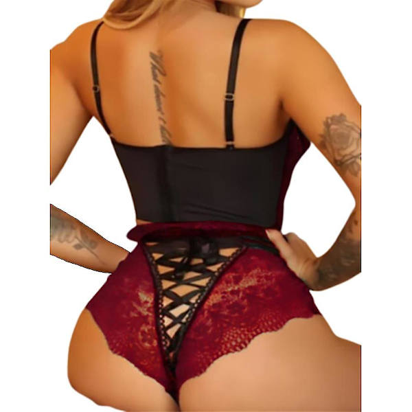 Kvinnor Sexig Spets BH Hög midja Set Nattkläder Underkläder Red XL