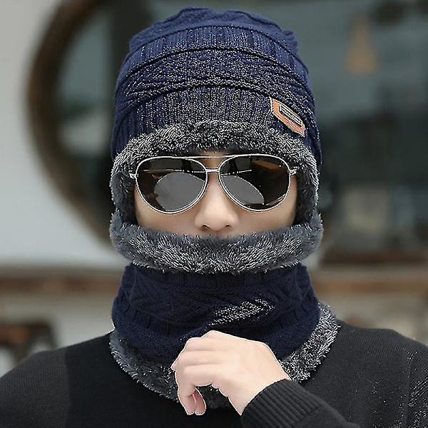 Grå män kvinnor varm mössa + mjuk halsduk Set vinter Tjocka hatt Cap halsvärmare