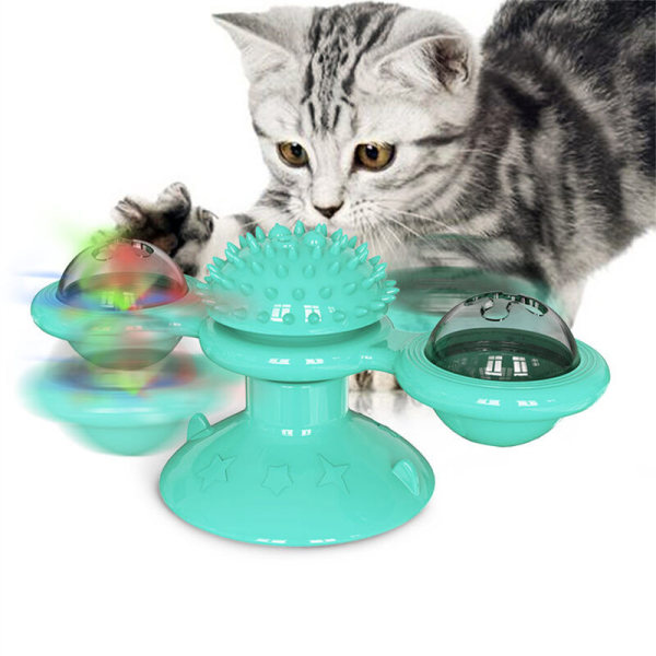 Blå spinnende vindmølle Morsom katteleke Glowing Mint Sucker Pet Chew Toy