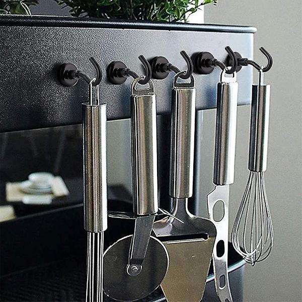 Piao 8kpl magneettikoukut Heavy Duty, vahva magneetti koukulla jääkaappiin, superneodyymi ripustukseen, magneettiripustin työkalulaatikolle, risteily, grilli, takki Black Maximum pulling force 13KG