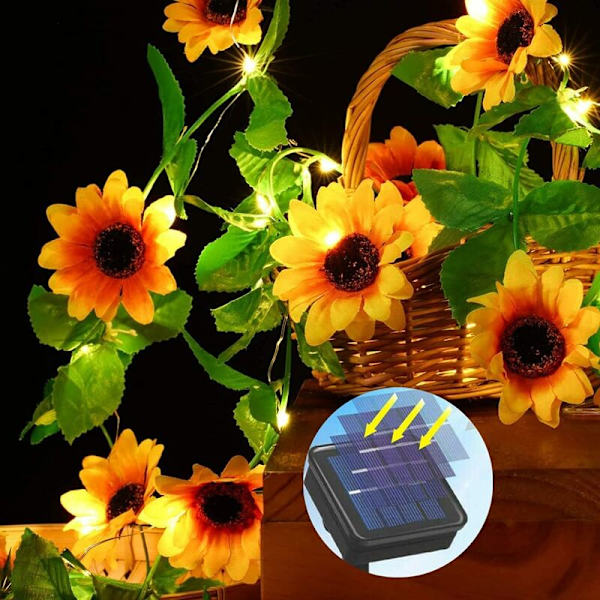 Solsikkeblomst Rattan Light 2m Solar Rattan Light Flower Light String Solar Solsikke Simulering Dekorativt lys