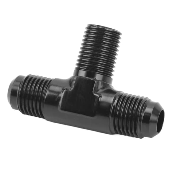3-vejs T-formet Tee-adapter Aluminiumlegering Sort Anodiseret 6AN til 1/4 NPT-fitting