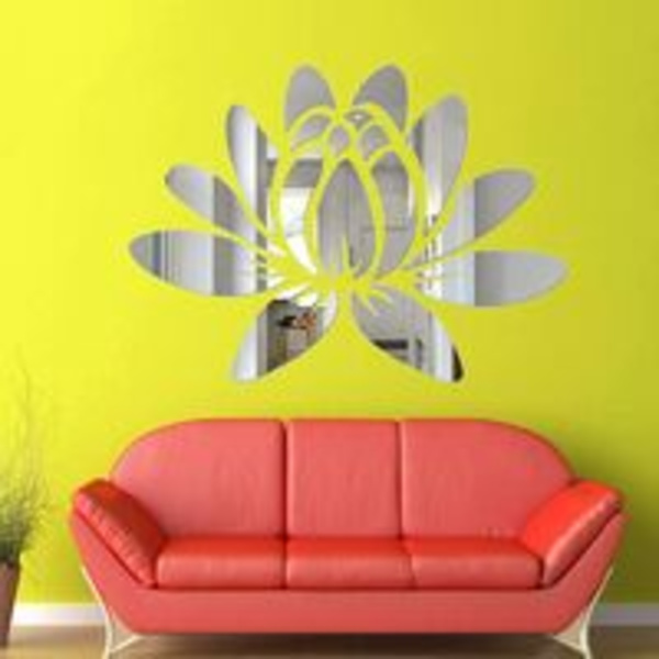 1 stk Lotus Wall Sticker Spejl Akryl Flower Peel and Stick Wall Decals Wall Stickers Murals for Soveværelse Badeværelse Stue Sølv