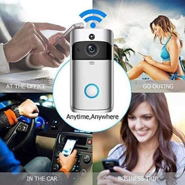 Langaton WiFi-video-ovikellokamera, infrapuna-yönäkö-kotivalvonta iOS- ja Android-laitteille (hopea)