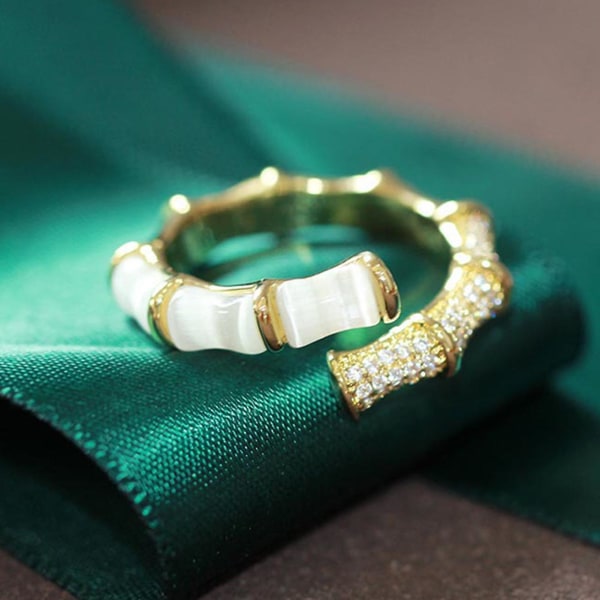 Damring Bambuform Justerbar öppning Cubic Zirconia Inlagd Damcirkel för dagligt bruk