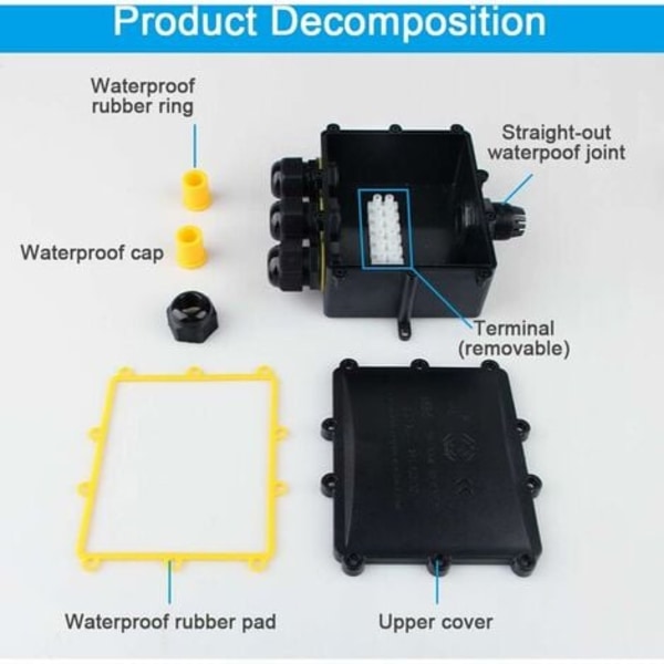 IP68 vedenpitävä ulkokäyttöön tarkoitettu liitäntärasia, 4-tie suurempi kaapeliliitin Sähköinen kytkentärasia kaapelin Ø 4–14 mm kotelolle