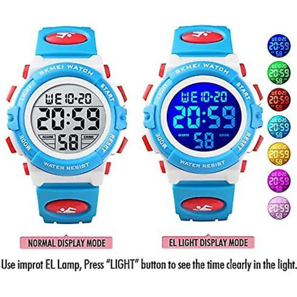 Drengeur Digital Sports Vandtæt Elektronisk Børne Børneure Vækkeur 12/24 H Stopur Kalender Dreng Pige Armbåndsur