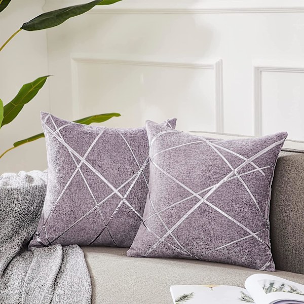 Dekorativ soffa örngott, soffa tjock kudd örngott, fyrkantig grå lyx kuddar 2 set 65*65 cm Violet