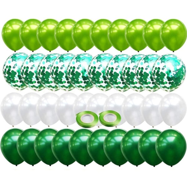 Pakkauksessa 50 vihreää ilmapalloa konfetilla - 12" - Vihreät koristeet - Helium-ilmapallot lasten syntymäpäiväjuhliin, Balloon Garland, Dinosaurukset