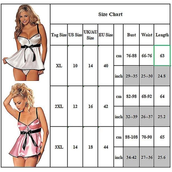 Kvinnor Silkeslen Satin G-String String String Sexiga Underkläder Set Pink 3XL