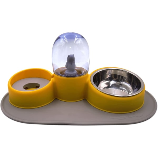 Dobbeltskål Automatisk lille kæledyrsvanddispenser med vandflaskefoder Lille hundekillingkanin (gul)