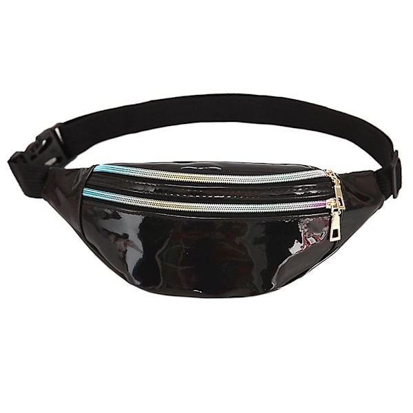 Holografiska midjeväskor Dam Banana Fanny Pack Bältesväska för kvinnor Geometriska midjepåsar Laserbrösttelefon Väska med midjeväska Multifunktionell bröstväska One Sh Black