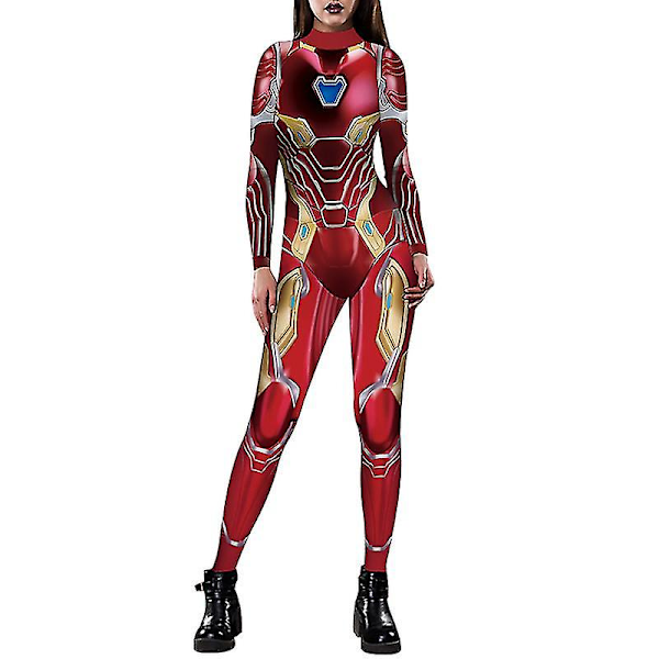 Halloween Captain American Iron Man-kjole-bodysuit til kvinder M Red