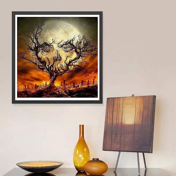 Tee-se-itse 5D diamond painting Täysi pyöreä porasarjat tekojalokivi Picture Askartelu kodin seinän sisustukseen 30x30cm Skull Branch Moon,