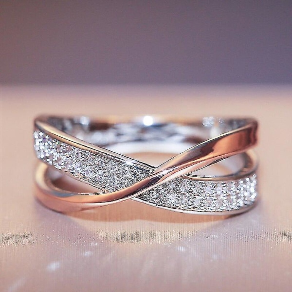 Mote Ny To Tone X Form Cross Ring For Kvinner Bryllup Trendy Smykker Blendende Cz Stone Store Moderne Ringer Anillos Mixed