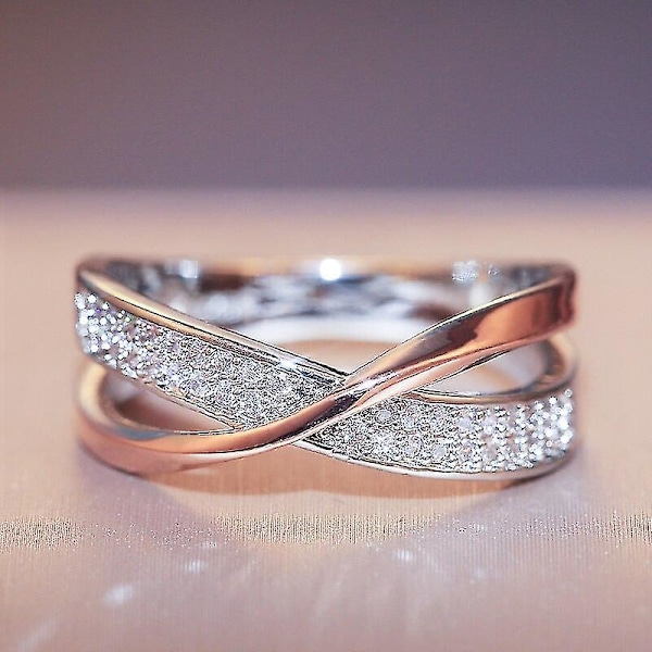 Mote Ny To Tone X Form Cross Ring For Kvinner Bryllup Trendy Smykker Blendende Cz Stone Store Moderne Ringer Anillos Silver