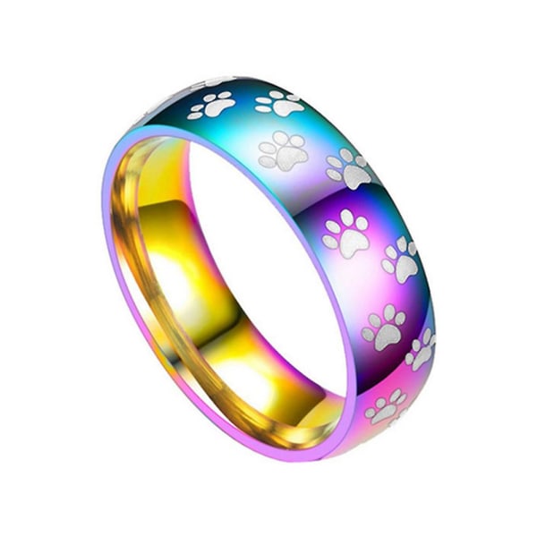 Mænd Kvinder Cute Animal Paw Print Titanium Stål Finger Ring Smykker Fødselsdagsgave Rainbow US 11