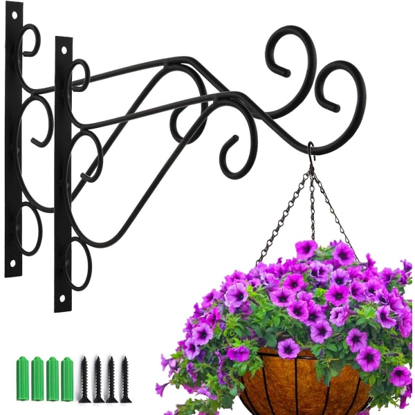 2 styks væghængende plantekrog med skrueholder Plantekrog Lanterne Fuglefodere Metal Havekurv Til Balkon Havedekoration (geometri)