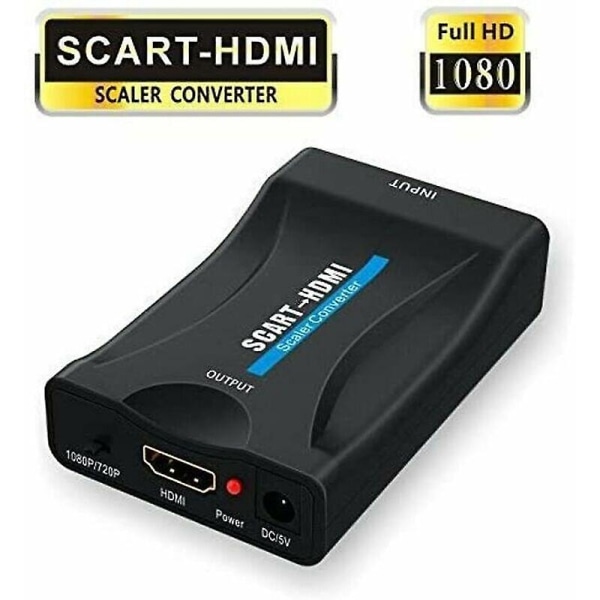 Scart till HDMI-adapter, 1080p Scart till HDMI Scart-omvandlare med USB power för anslutning av digitalbox, dvd-spelare, stb-box