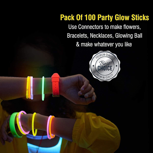 Glow Sticks, 100 Pack 8 Tommer Glow Sticks med stik til armbåndsbolde, lys legetøj til gløde festartikler (blandede farver)