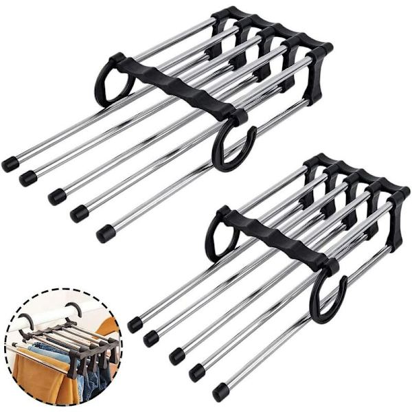 Black Magic Pants Rack (2st) Variation Multifunktionell Teleskopisk hopfällbar garderob Platssparande hängare Flera byxställ Rostfritt stål Multifunktion