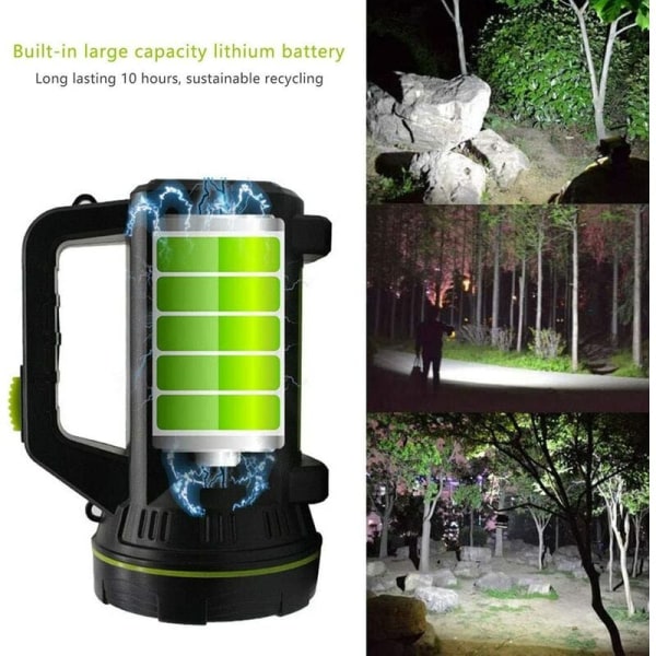 Super Bright LED genopladelig lommelygte, stor bærbar USB-lommelygte, batteridrevet højeffektspotlight til camping og