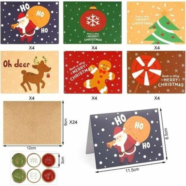 Joulukortit, joulukortti, tyhjät muistilappukortit, DIY joululahjakorttipakkaus, 24 joulukorttia ja 24 kirjekuorta ja 24