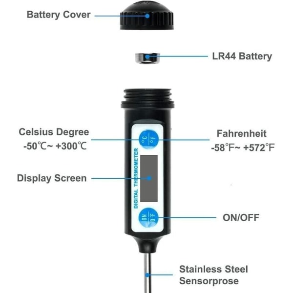 -50℃~+300℃ (-58℉~+572℉) Mattermometer Kjøkkentermometer Digitalt digitalt termometer Egnet for innendørs, husholdning