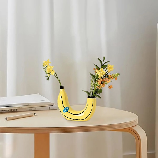 Bananvas Hållbar Ljusgul Färg Syntetharts Modern Blomkruka Konst Hantverk Skrivbordsvas Prydnad Heminredning