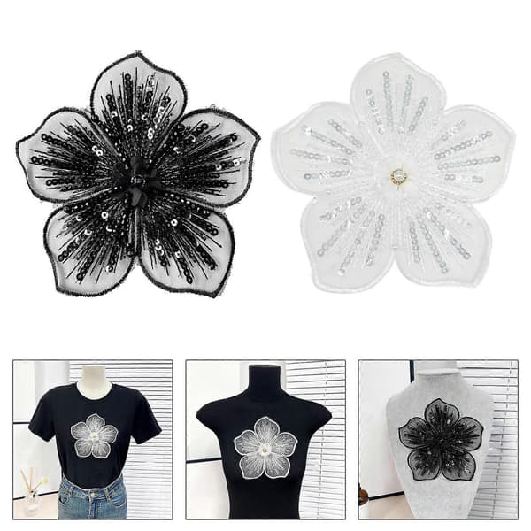 Polyester Blomsterbroderi Reparer Klær Reparer Polyestertekstur Egnet for Klær og Håndverksprosjekter Hvit
