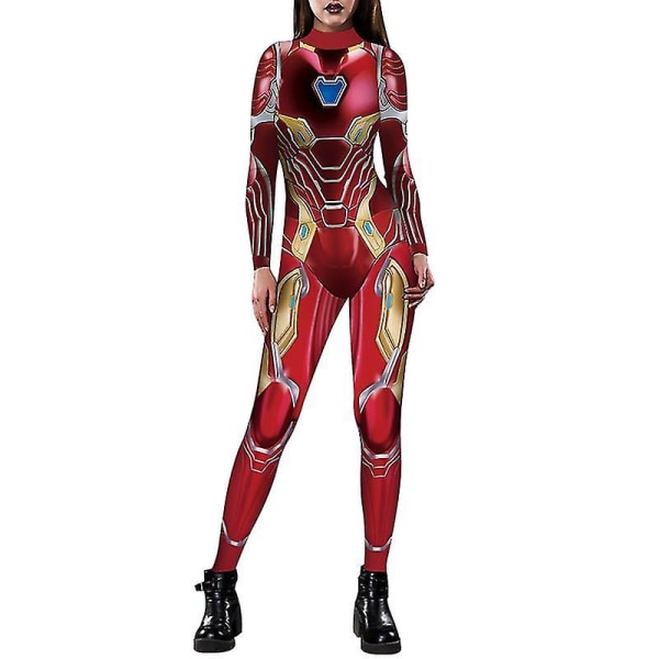 Halloween Captain American Iron Man Dress Bodysuit for kvinner L Red