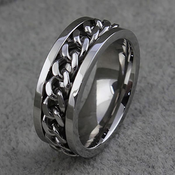 Punk menn kvinner unisex rustfritt stål kjede innlagt finger ring band smykker gave White 6