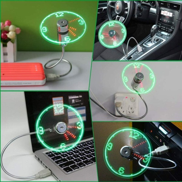 Mini USB Clock Fan, HuiHeng Flexible Gooseneck LED Clock Usb Fan Time Display Clock Fan til PC Computer
