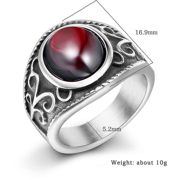 Vintage rostfritt stål gotiska ringar för män och kvinnor graverade blommor med röd granat natursten fina smycken