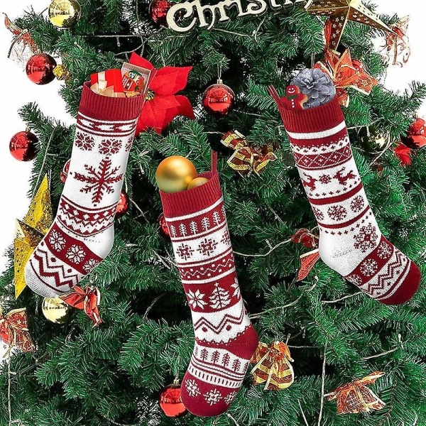 4 pakke 18 tommers strikkede julestrømper, store rustikke julestrømper til familieferiedekorasjoner Cisea