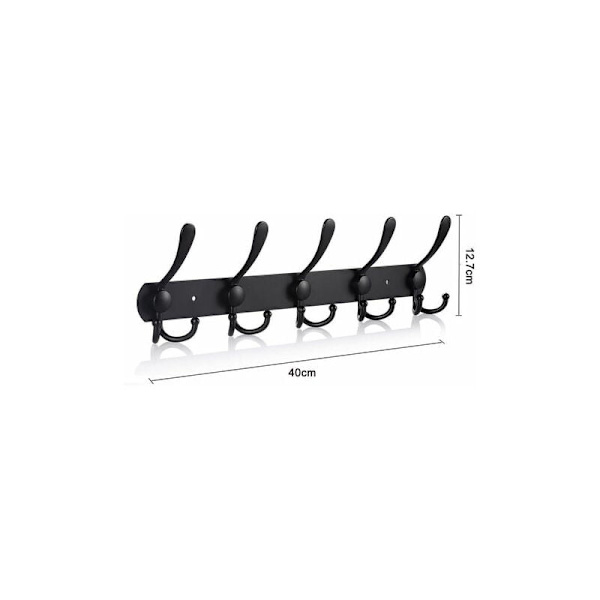 Förtjockade 5 krokar svarta 40CM svarta rostfria klädkrokar 5 radkrokar