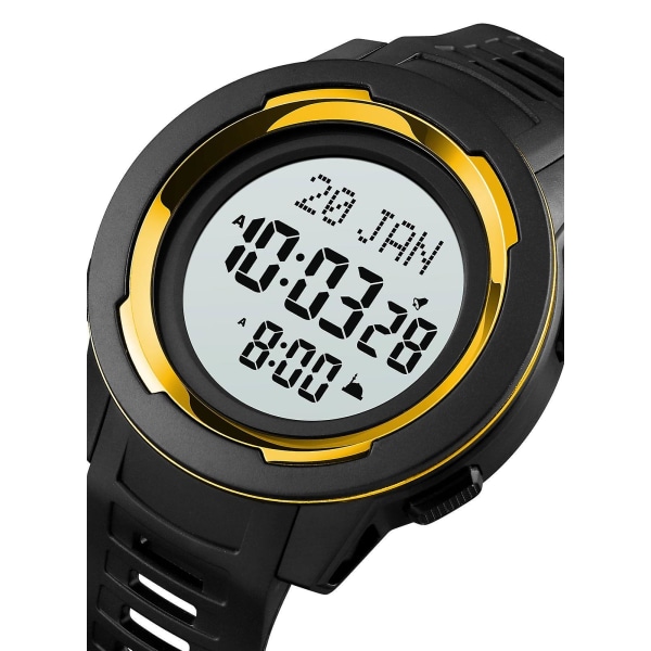 Vannavstøtende digitalt armbåndsur for menn med LED-lys gull og hvitt