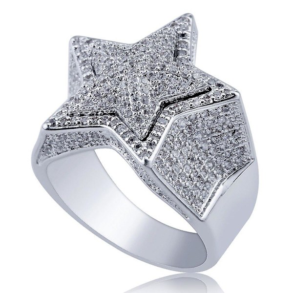 Hip Hop Femstjerners Ringer For Menn Kvinner Gull Sølv Farge Iced Out Cubic Zircon Størrelse 7-11 Charm Ring Bling Smykker Gave Silver